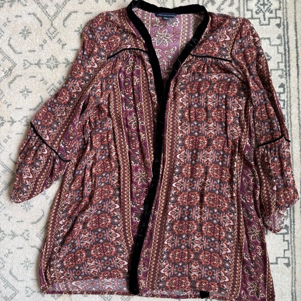American Eagle 3/4 Sleeve Relaxed Open Front Blouse